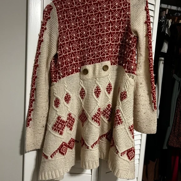 Sparrow Red and Cream Patterned Cardigan - Picture 7 of 7